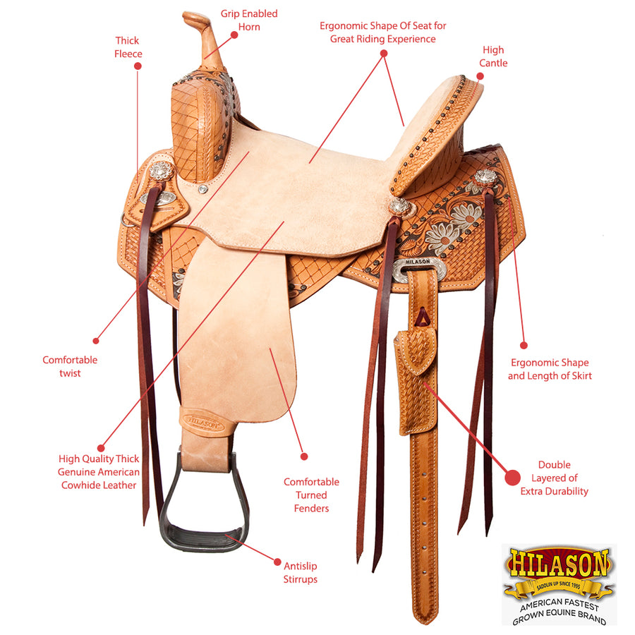 HILASON Western Horse Saddle American Leather Flex Tree Trail & Pleasure Tan