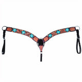 Bar H Equine Horse Leather Turquoise Floral Hand Painted One Ear Headstall Brown