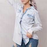 American Darling Leather Hand Tooled Carved Women Denim Shirt Jacket