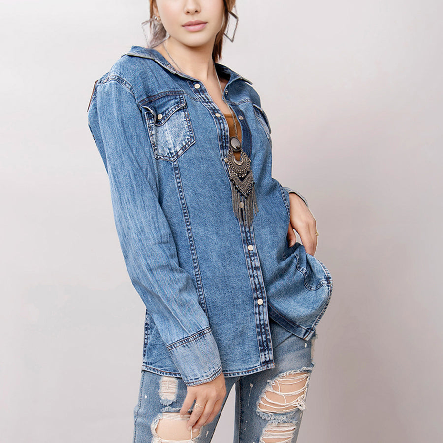 American Darling Genuine leather Hand tooled carved Women 100% cotton Denim Blazer dress jacket ladies |Vintage