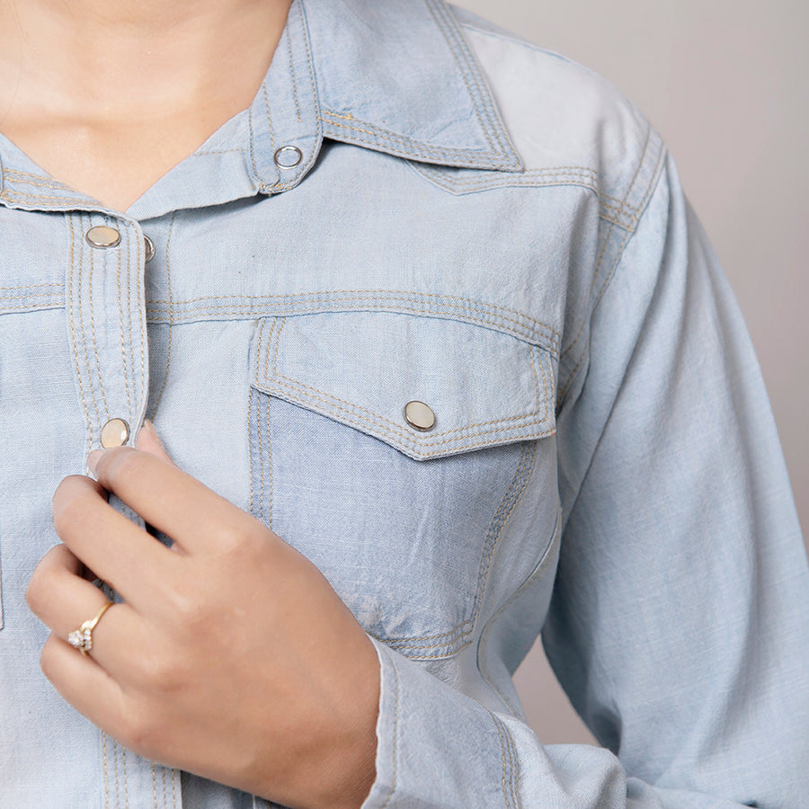 American Darling Genuine leather Hand tooled carved Women 100% cotton Denim Blazer dress jacket ladies |Vintage
