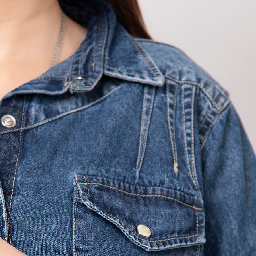 American Darling Genuine leather Hand tooled carved Women 100% cotton Denim Blazer dress jacket ladies |Vintage