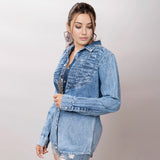 AMERICAN DARLING Genuine Leather Hand Tooled Hand Carved Women 100% Cotton Denim Shirt Jacket Dress Ladies Girl Extra Large