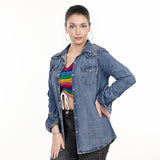 American Darling Leather Hand Tooled Carved Women Denim Shirt Jacket