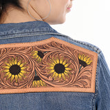 American Darling Leather Hand Tooled Carved Women Denim Shirt Jacket