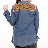 American Darling Leather Hand Tooled Carved Women Denim Shirt Jacket