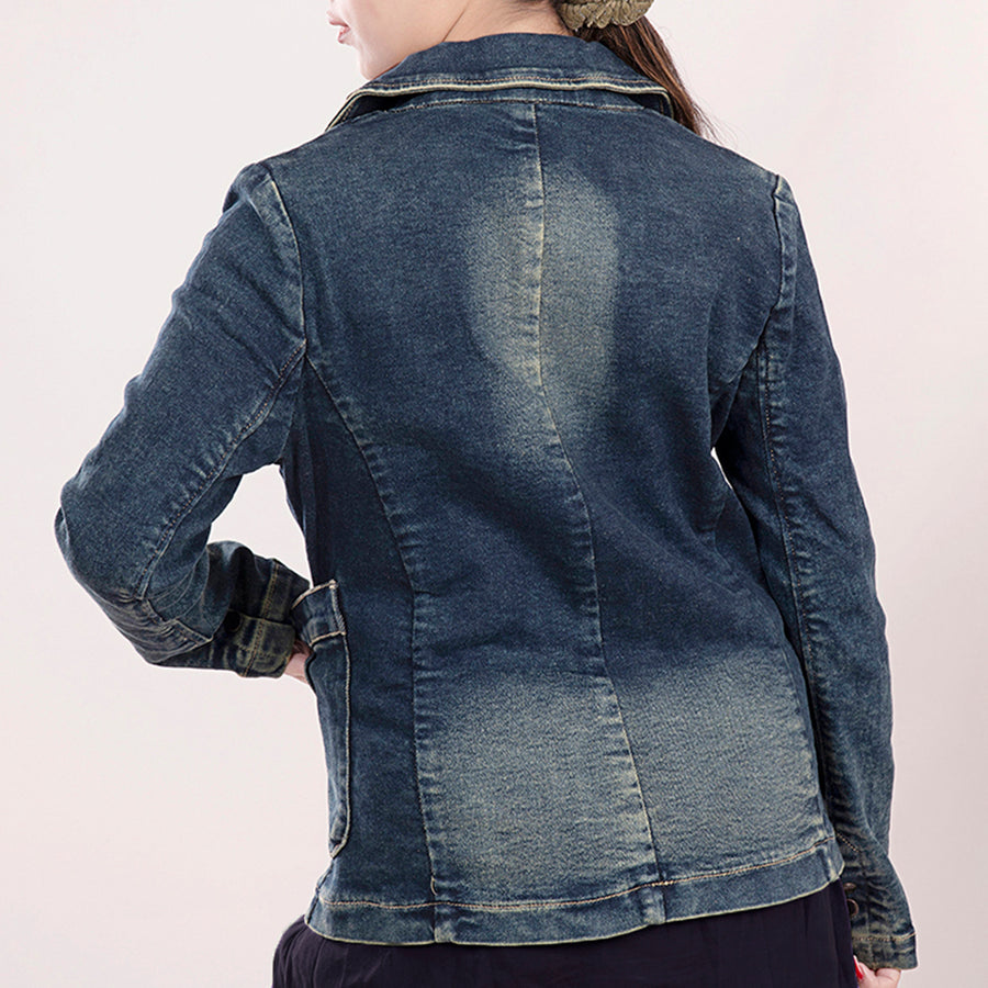 American Darling Genuine leather Hand tooled carved Women 100% cotton Denim Blazer dress jacket | Vintage