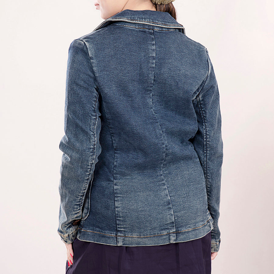 American Darling Genuine leather Hand tooled carved Women 100% cotton Denim Blazer dress jacket | Vintage