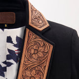 ADBZ011 Genuine leather Hand tooled hand carved Women Blazer dress jacket ladies Girl