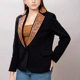 ADBZ013 Genuine leather Hand tooled hand carved Women Blazer dress jacket ladies Girl