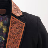 ADBZ015 Genuine leather Hand tooled hand carved Women Blazer dress jacket ladies Girl