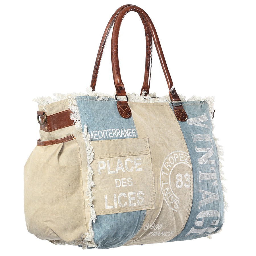 OHLAY KB327 TOTE Upcycled Canvas Genuine Leather women bag western by Hilason – Cowboy and equestrian accessories