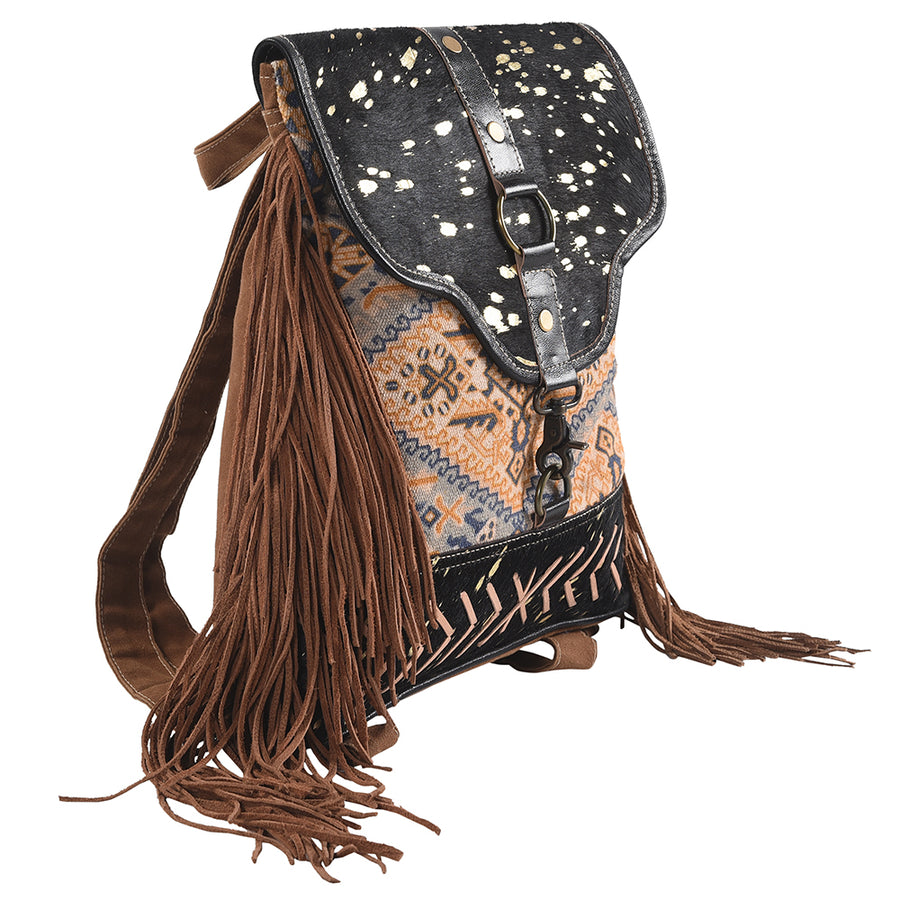 OHLAY KB328 Backpack Upcycled Canvas Hair-On Genuine Leather women bag by Hilason – Cowboy and equestrian accessories