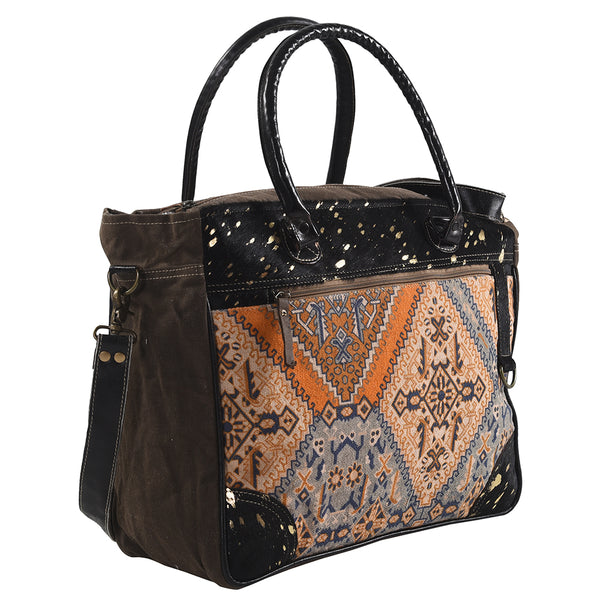 OHLAY KB322 TOTE Upcycled Canvas Hair-on Genuine Leather women bag by Hilason – Cowboy and equestrian accessories