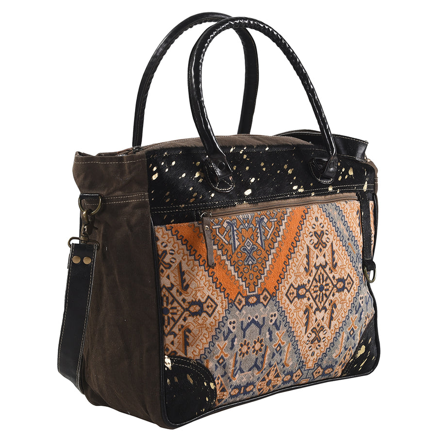 OHLAY KB322 TOTE Upcycled Canvas Hair-on Genuine Leather women bag by Hilason – Cowboy and equestrian accessories
