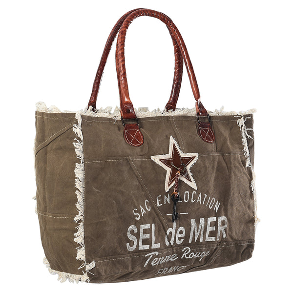 OHLAY KB333 TOTE Upcycled Canvas Genuine Leather women bag western by Hilason – Cowboy and equestrian accessories