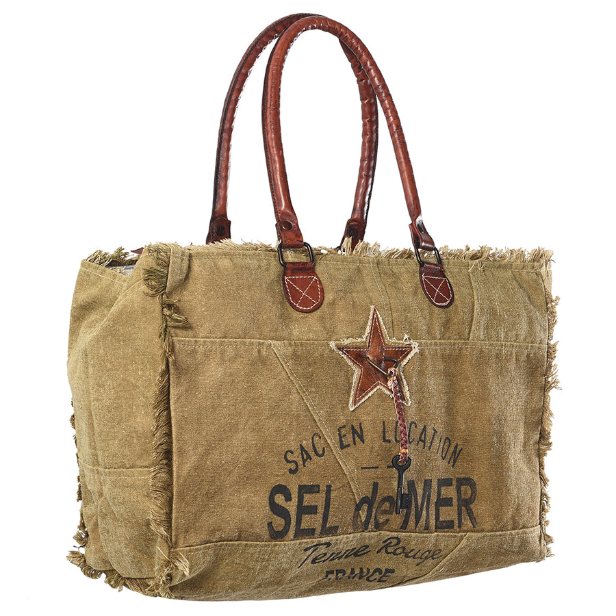 OHLAY KB331 TOTE Upcycled Canvas Genuine Leather women bag western by Hilason – Cowboy and equestrian accessories
