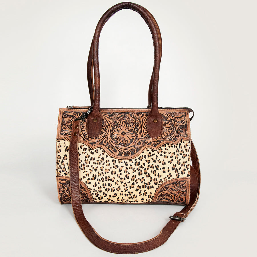 American Darling Hobo Bag Hand Tooled Floral Carved Hair-On Cowhide Genuine Vegetable Tanned Leather 9in X 14in X 4in