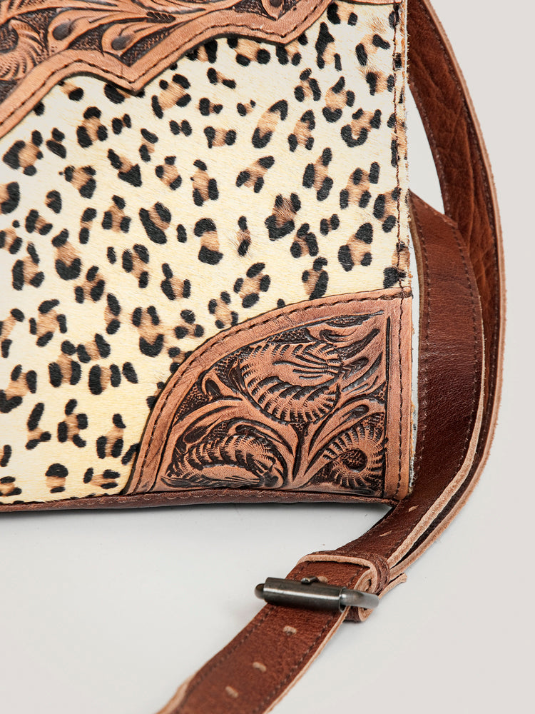 American Darling Hobo Bag Hand Tooled Floral Carved Hair-On Cowhide Genuine Vegetable Tanned Leather 9in X 14in X 4in