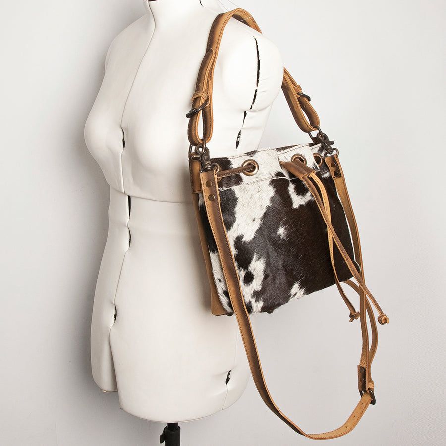 American Darling Hobo Bag Western Hair-On Cowhide Genuine Leather Purse with Drawstring and YKK Zipper