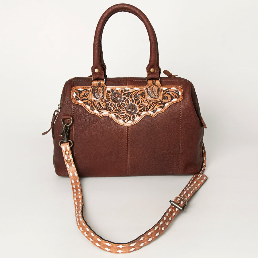 American Darling Tote Bag Western Hand Tooled Floral Genuine Leather Purse with Buck Stitched Detail and YKK Zipper