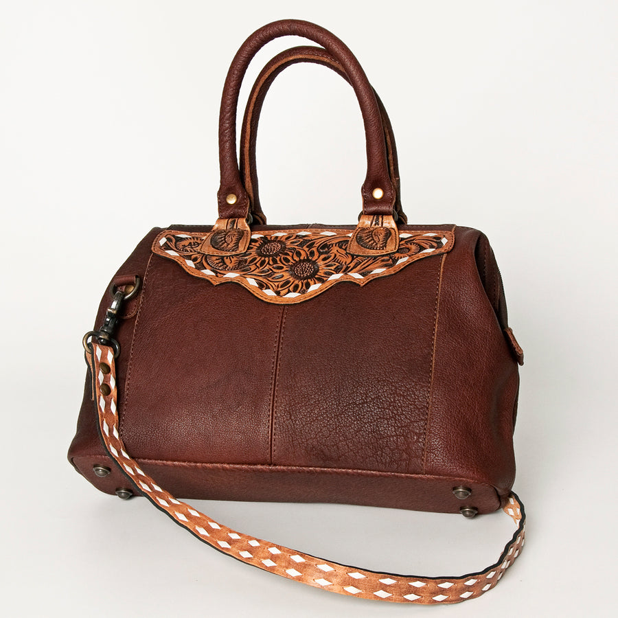 American Darling Tote Bag Western Hand Tooled Floral Genuine Leather Purse with Buck Stitched Detail and YKK Zipper