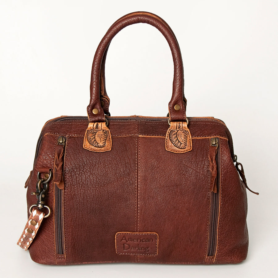 American Darling Tote Bag Western Hand Tooled Floral Genuine Leather Purse with Buck Stitched Detail and YKK Zipper