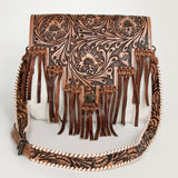 American Darling Messenger Bag Western Hand Tooled Floral Genuine Leather with Hair-On Cowhide Fringes & YKK Zipper for Women
