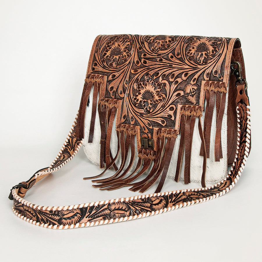 American Darling Handcrafted Hand Tooled Leather and Cowhide Messenger Bag - Uhorse