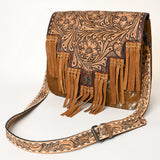 American Darling Handcrafted Hand Tooled Leather and Cowhide Messenger Bag with Fringes - Uhorse