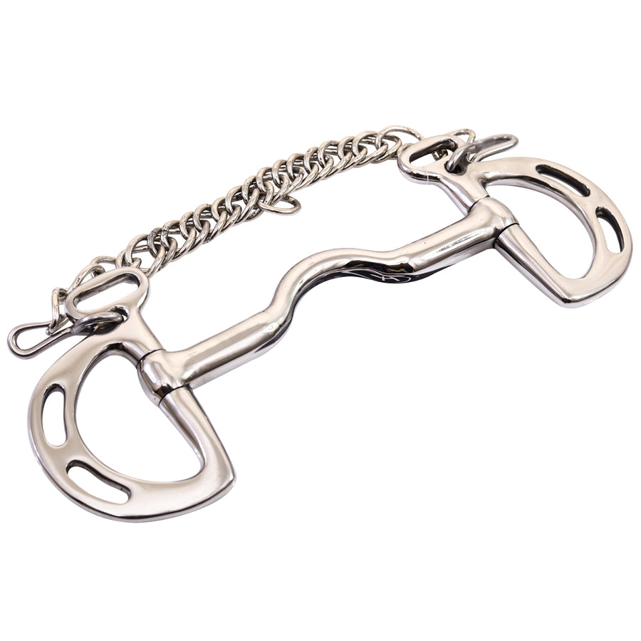 Bar H Equine Stainless Steel Low Port Kimberwick D Ring Snaffle Bit W/Chain | Bits for Horses Horse and bridles - Uhorse