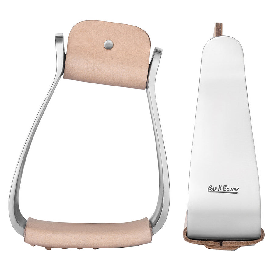 3" Wide Bar H Equine Western Horse Heavy-Duty Genuine Leather Alum. Simplicity Stirrups - Uhorse