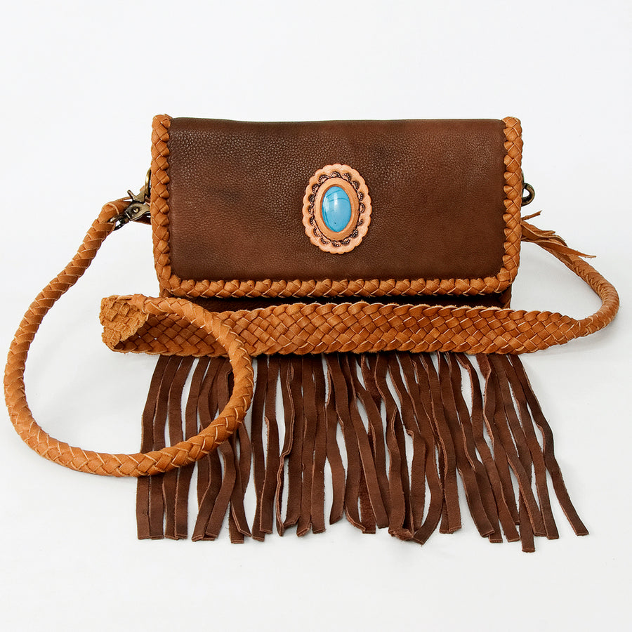 American Darling Small Cross body Bag, Genuine Vegetable-Tanned Leather Western Purse with Fringes & Braided Detail