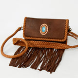 American Darling Small Cross body Bag, Genuine Vegetable-Tanned Leather Western Purse with Fringes & Braided Detail
