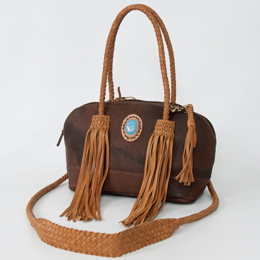 American Darling Handcrafted Leather Speedy Bag with Braided Handles and Fringes - Uhorse