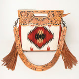 American Darling ADBGS146A Clutch Hand Tooled Hair On Genuine Leather Women Bag Western Handbag Purse