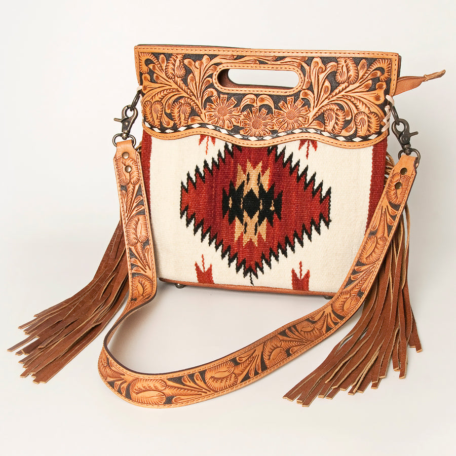 American Darling Clutch Hand Tooled Saddle Blanket Fabric Genuine Leather Western Women Bag Handbag Purse | Purses - Uhorse