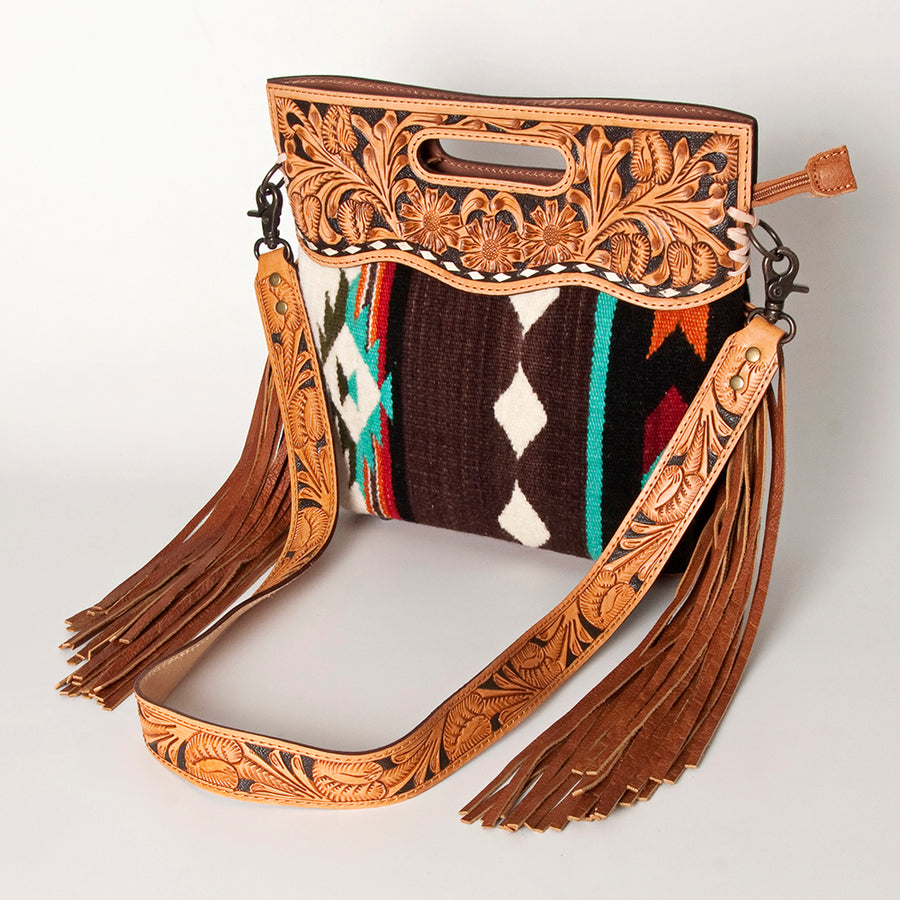 American Darling Clutch Hand Tooled Saddle Blanket Fabric Genuine Leather Western Women Bag Handbag Purse | Purses - Uhorse