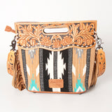 American Darling ADBGS146A Clutch Hand Tooled Hair On Genuine Leather Women Bag Western Handbag Purse