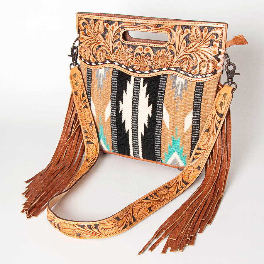 American Darling Clutch Hand Tooled Saddle Blanket Fabric Genuine Leather Western Women Bag Handbag Purse | Purses - Uhorse