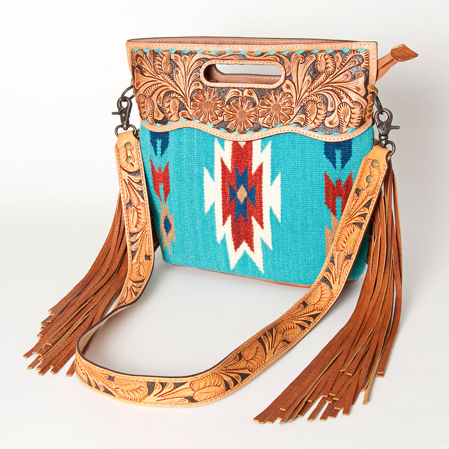 American Darling Clutch Hand Tooled Saddle Blanket Fabric Genuine Leather Western Women Bag Handbag Purse | Purses - Uhorse
