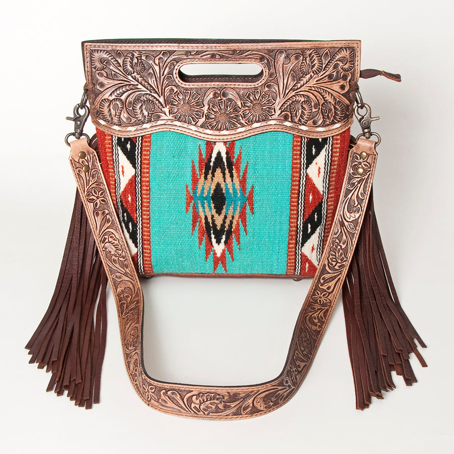 American Darling Clutch Hand Tooled Saddle Blanket Fabric Genuine Leather Western Women Bag Handbag Purse | Purses for Cute