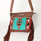 American Darling Clutch Hand Tooled Saddle Blanket Fabric Genuine