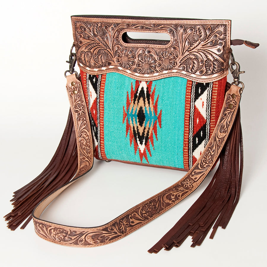 American Darling Clutch Hand Tooled Saddle Blanket Fabric Genuine Leather Western Women Bag Handbag Purse | Purses - Uhorse