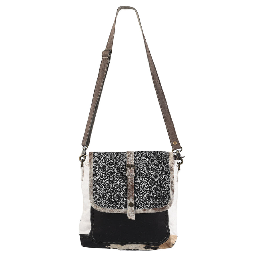 OHLAY Messenger Upcycled Canvas Hair-On Genuine Leather Women Bag Western Handbag Purse | Womens Handbags Belt for Summer
