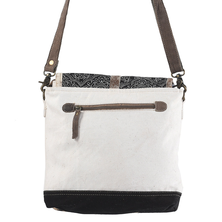 OHLAY Messenger Upcycled Canvas Hair-On Genuine Leather Women Bag Western Handbag Purse | Womens Handbags Belt for Summer
