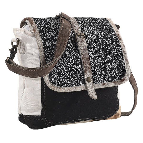 OHLAY Messenger Upcycled Canvas Hair-on Genuine Leather women bag western handbag purse - Uhorse