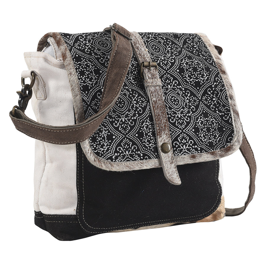 OHLAY Messenger Upcycled Canvas Hair-on Genuine Leather women bag western handbag purse - Uhorse