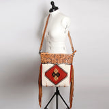 American Darling Signature Cross Body Bag Hand Tooled Floral Carved Leather Woven Saddle Blanket Fringes Genuine Leather