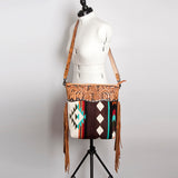 American Darling Signature Cross Body Bag Hand Tooled Floral Carved Leather Woven Saddle Blanket Fringes Genuine Leather